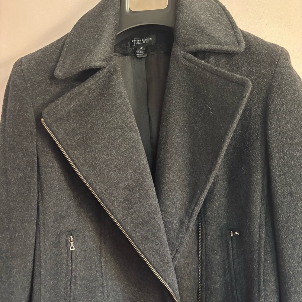 Gray Wool Blend Coat with Zipper Details